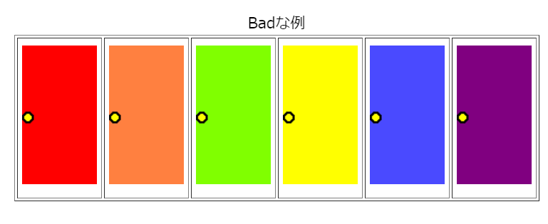6個のドアに色がついている。違いはそれしかない